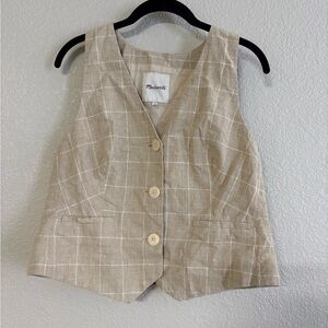 Madewell Beige Checkered Button-Up Vest
